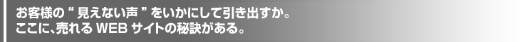 お客様の“見えない声”をいかにして引き出すか。ここに、売れるWEBサイトの秘訣がある。